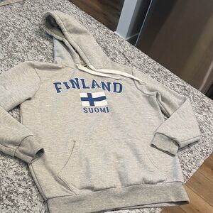 Source Unknown Finland Suomi Gray Hoodie with Blue Flag